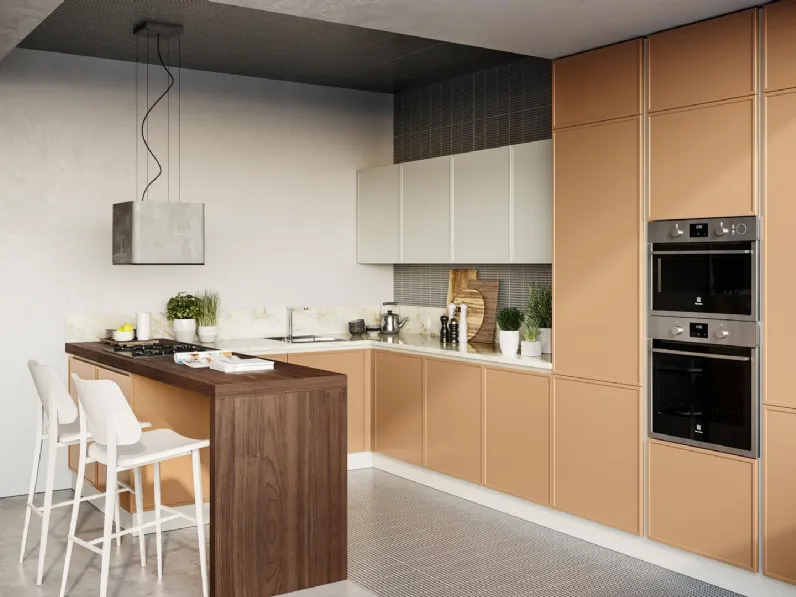 Cucina Moderna Rewind Cannella con penisola di Creo