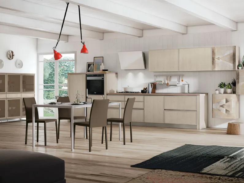 Cucina Moderna lineare Rewind finitura legno di Creo