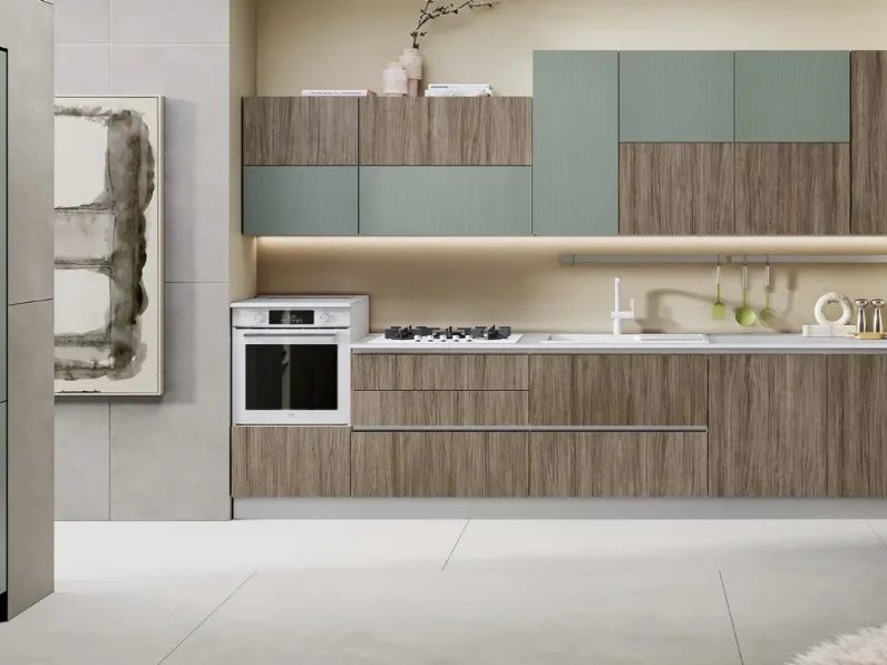 Cucina Moderna Sandy 06 Rovere e Verde Salvia di Net Cucine