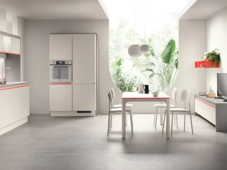 Cucina Moderna Dandy Plus Bianco con maniglia Rosso Corallo di Scavolini