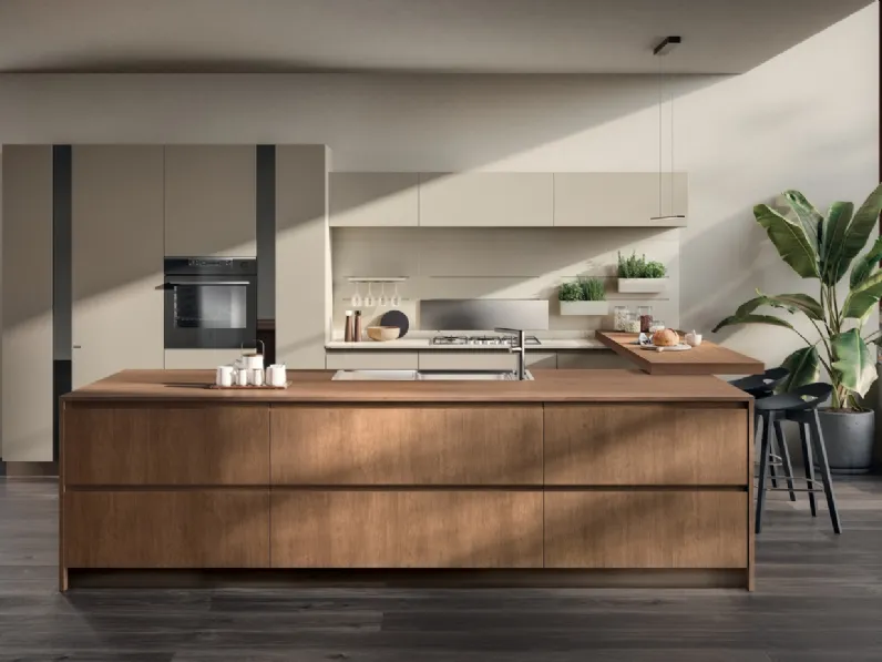 Cucina Moderna Motus in Rovere Landscape e laccato opaco Visone di Scavolini