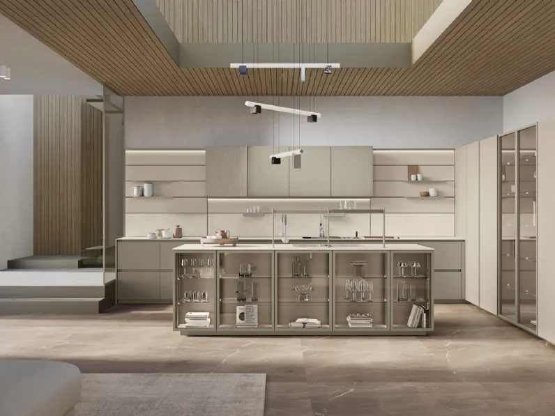 Cucina Moderna con isola Shade Lab 04 in laccato e nichel spazzolato di Lube