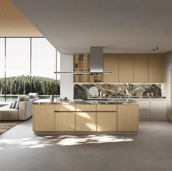 Cucina Moderna con isola Skinny Rovere Cloud in laccato opaco e rovere di GF Interiors