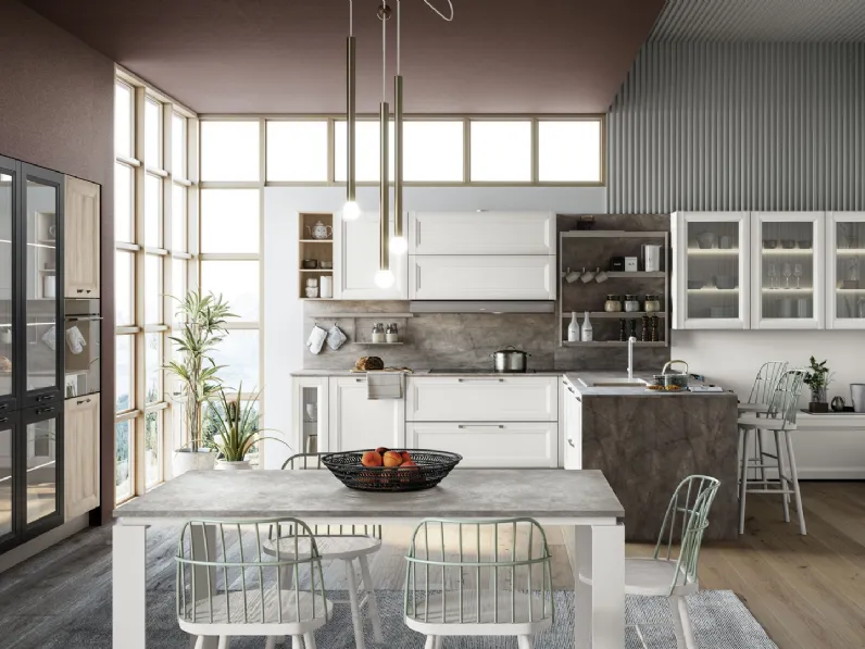 Cucina Moderna Smart con penisola finitura Gesso Supermatt di Creo