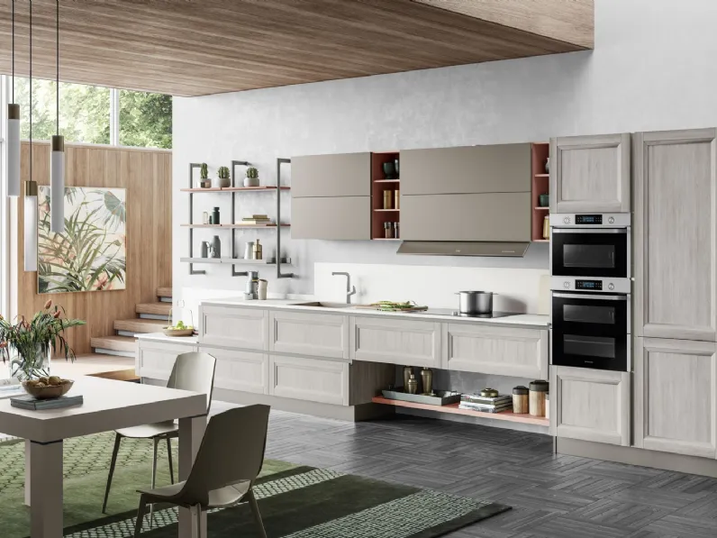 Cucina Moderna Smart lineare finitura Rovere Greige e Arena Softmatt di Creo