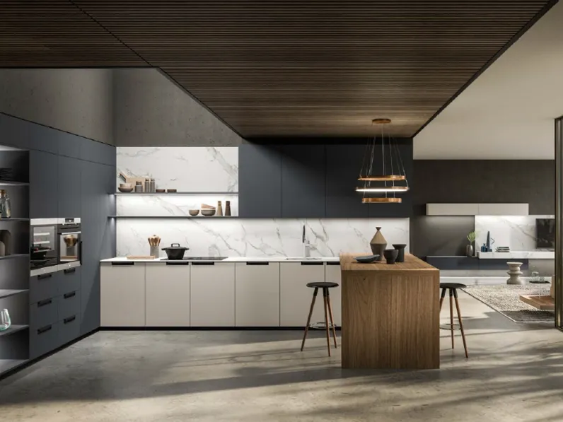 Cucina Moderna con penisola Sound composizione 02 in laccato Bianco e Antracite di Di Iorio