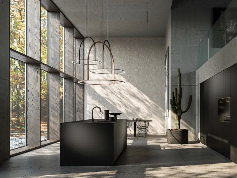 Cucina Moderna con isola Sound composizione 01 in laccato Nero di Di Iorio