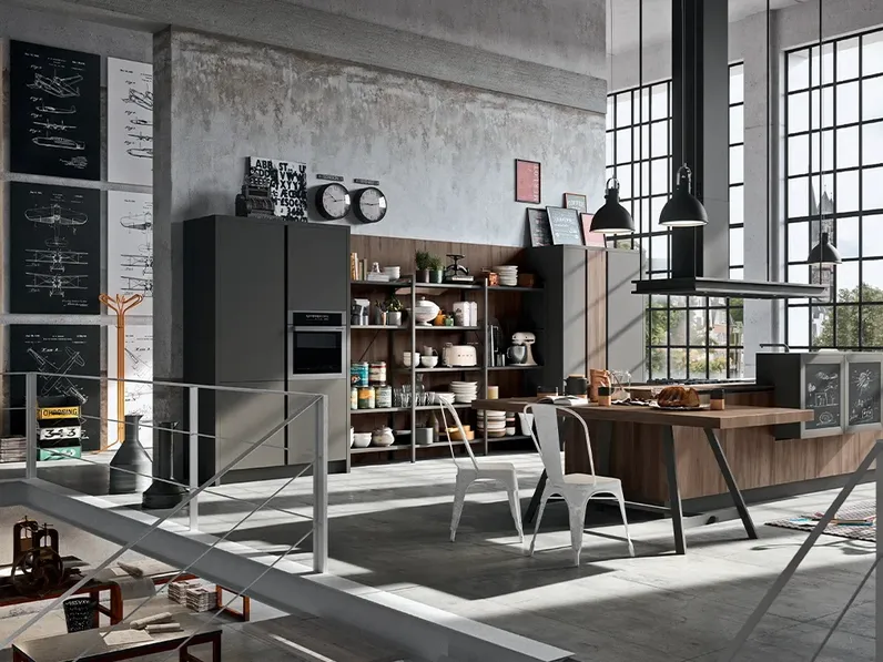 Cucina Moderna con isola SP-22 Industrial 03 di Astra
