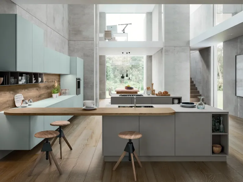 Cucina Moderna con isola e penisola SP-22 Moderno 12 in vetro e laccato di Astra