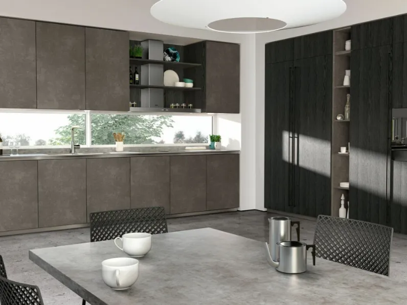Cucina Moderna ad angolo Vivere Italia 12 in HPL e Rovere di Spagnol Cucine