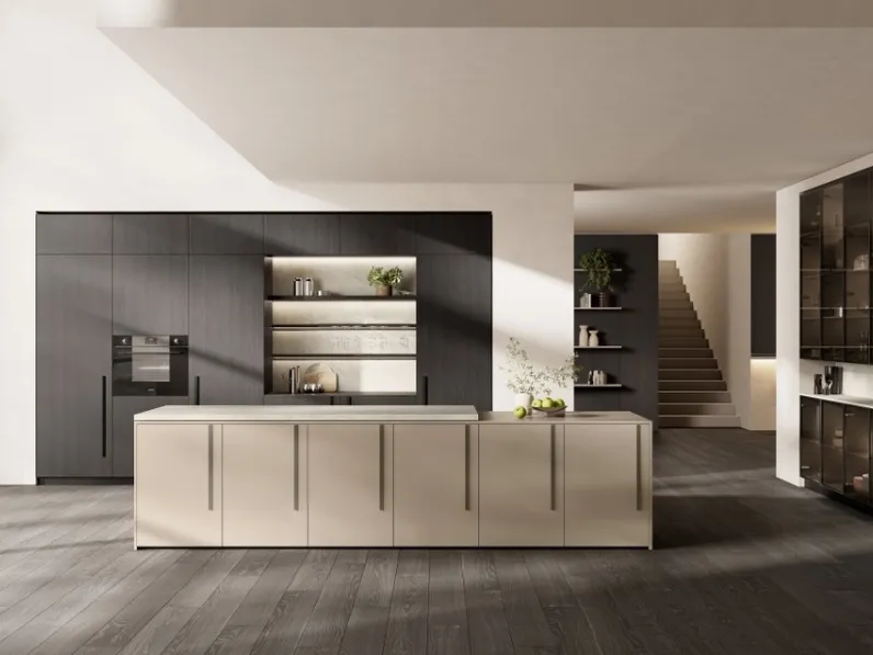 Cucina Moderna con isola Stilo 06 in decorativo, laminato e vetro di Scavolini