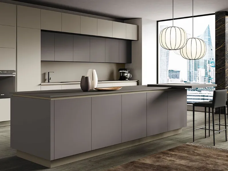 Cucina Moderna con isola Stratos in fenix grigio di Mobilturi