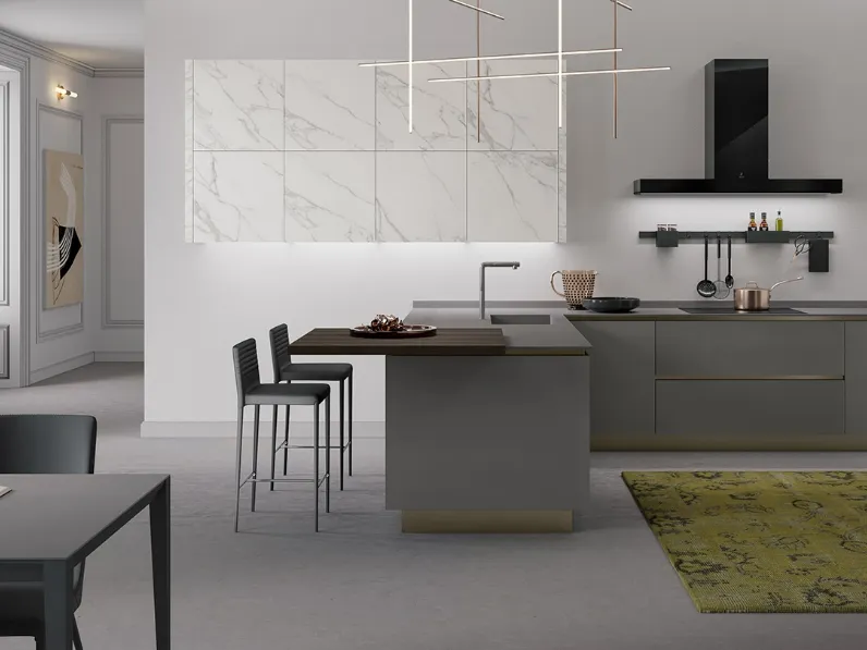 Cucina Moderna con penisola Stratos in gres grey e gres white marble di Mobilturi