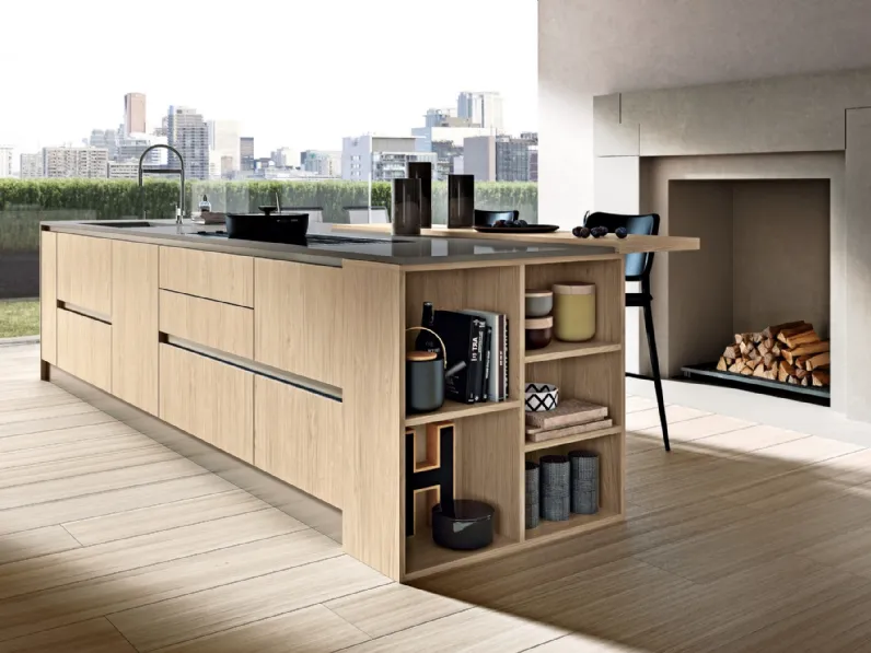 Cucina Moderna con isola System 22 Rovere Biondo di Atra Cucine