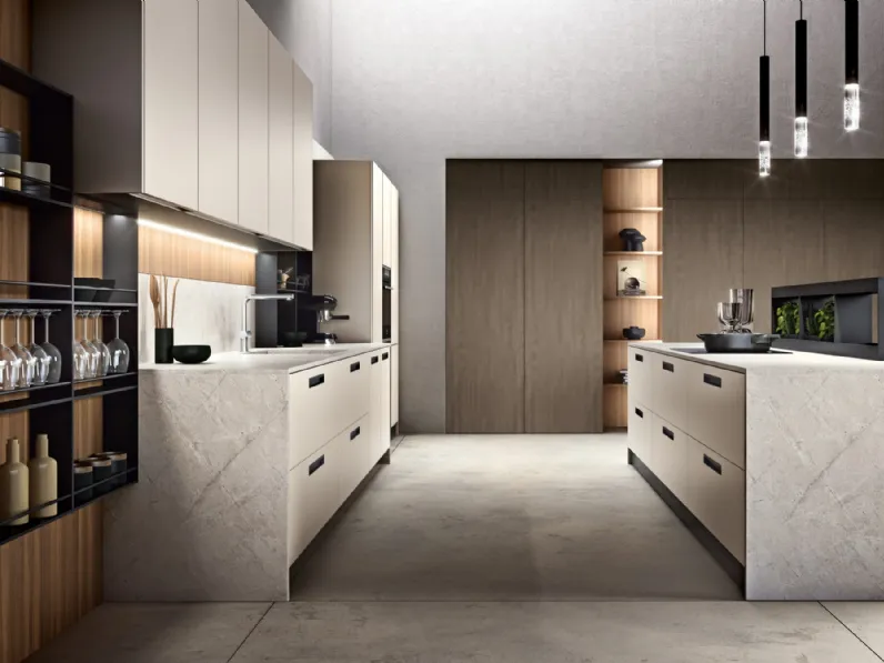 Cucina Moderna System 22 PET Sahara con isola di Atra Cucine