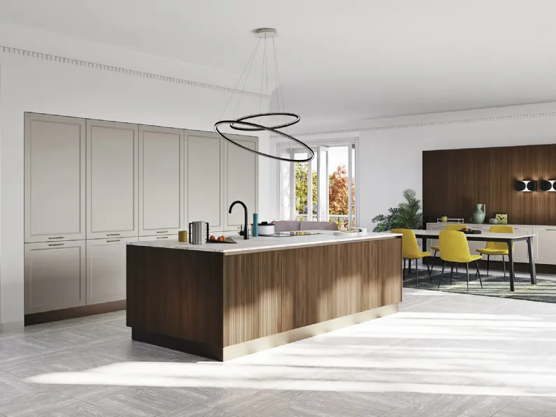 Cucina Moderna con isola T44 008 in laccato e cannettato noce di Ar-due