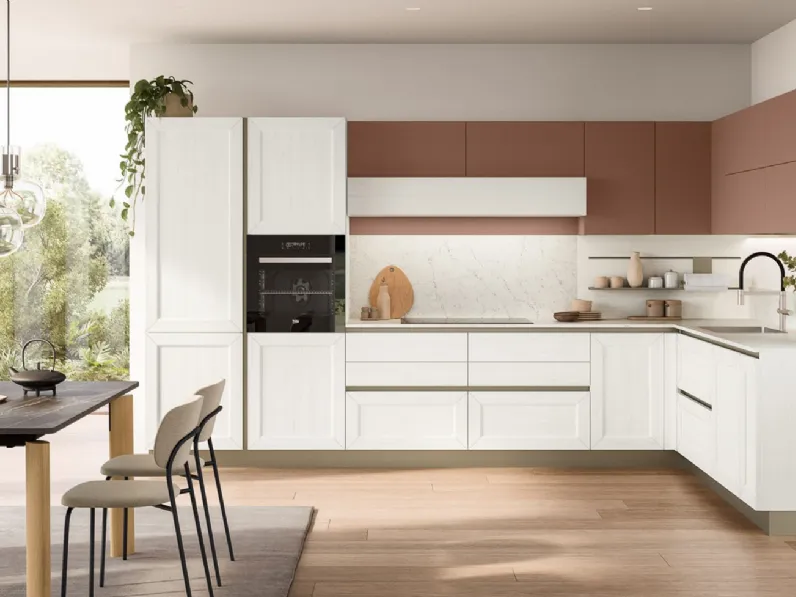 Cucina Moderna Tablet 03 in laccato Sequoia Bianco e Marsala di Veneta Cucine