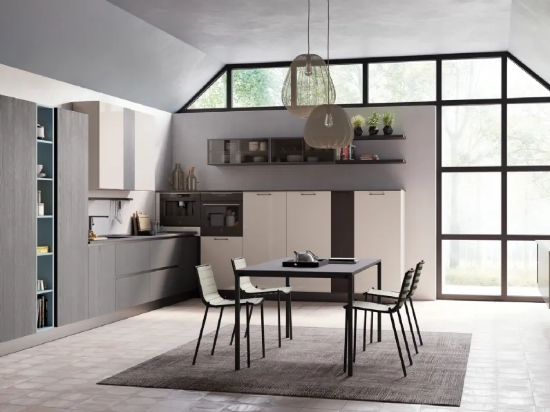 Cucina Moderna Tablet Wood angolare in Rovere Nero e laccato lucido Polvere di Creo