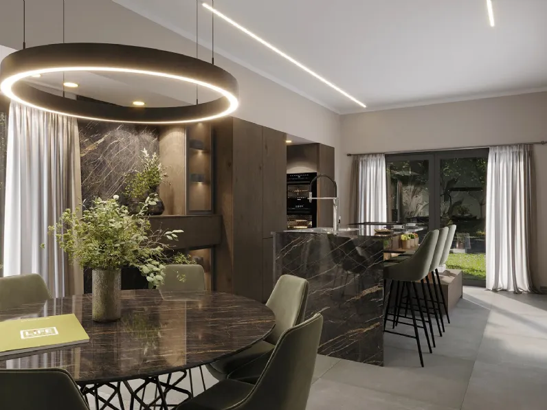 Cucina Moderna con isola Tavola XL in rovere e ceramica di Life Cucine