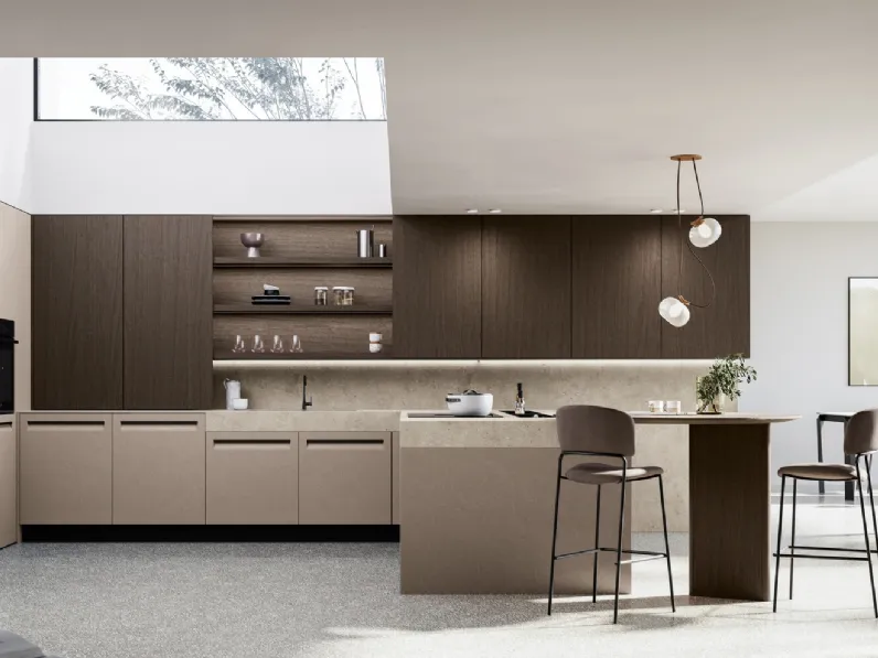 Cucina Moderna in Pet e Impiallacciato noce con penisola Tekna di Arredo3