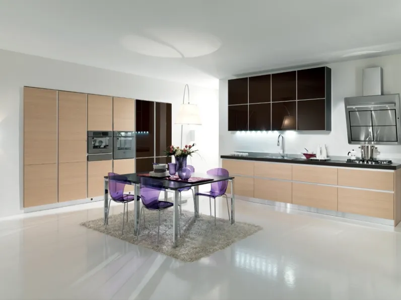 Cucina Moderna ad angolo Thalia composizione 03 in HPL effetto legno di Di Iorio