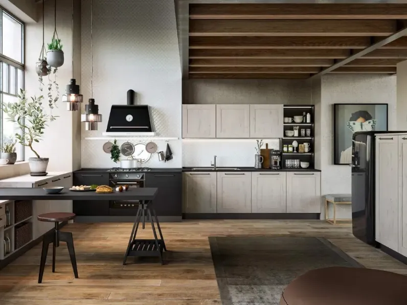 Cucina Moderna ad angolo con penisola Time 01 Rovere Neve di Gicinque
