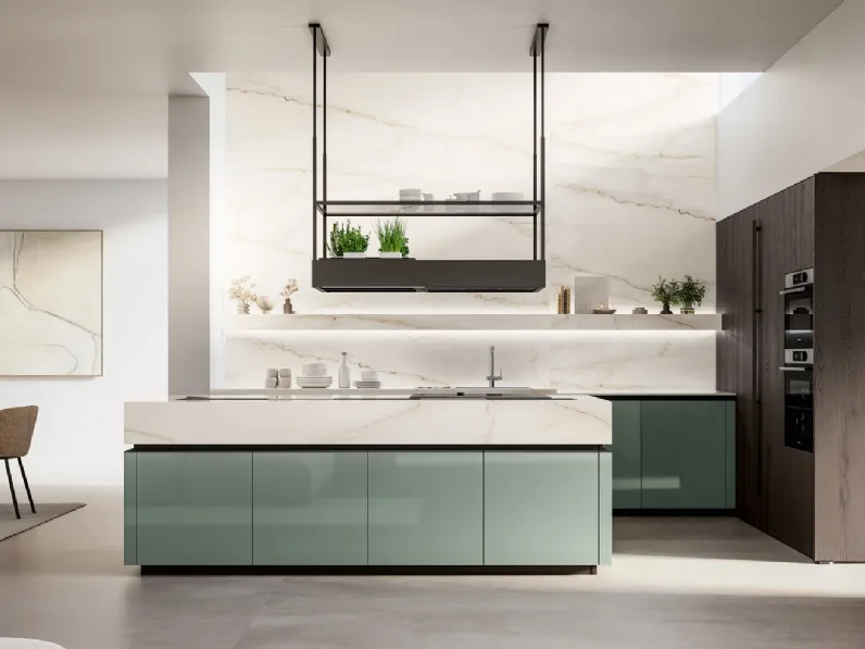 Cucina Moderna in laccato lucido e impiallacciato con isola Time di Arredo3