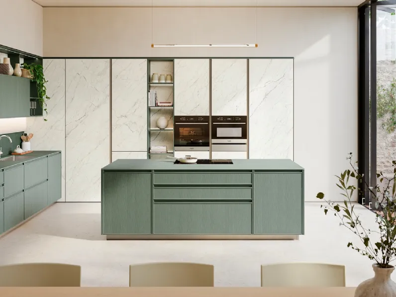 Cucina Moderna con isola Sakura 01 in frassino laccato di Veneta Cucine