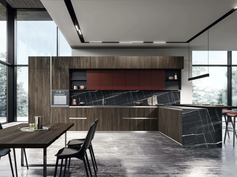 Cucina Moderna con penisola Vivere Italia 04 di Spagnol Cucine