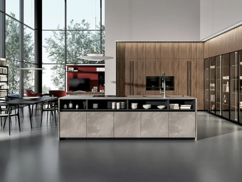 Cucina Moderna finitura noce con isola in HPL Vivere Italia 11 di Spagnol Cucine