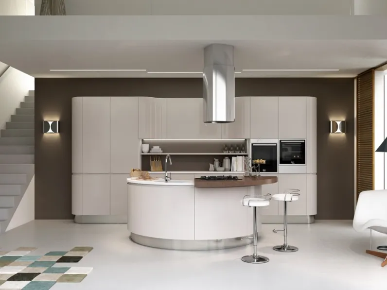 Cucina Moderna con isola a semicerchio Volee composizione 03 in laccato Bianco lucido di Di Iorio