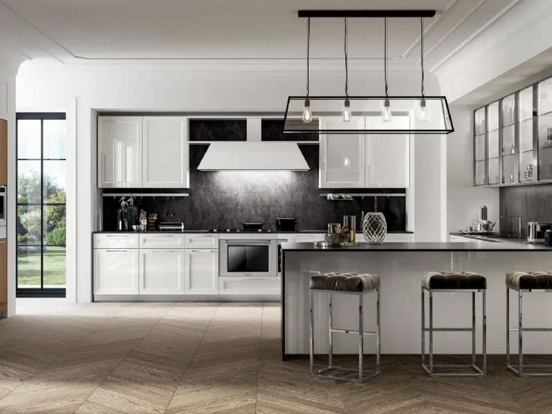 Cucina su misura con penisola Marilyn in laccato Bianco lucido di Composit