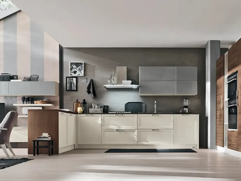 Cucina su misura con penisola Melograno Composizione PM02 in legno di frassino di Le Fablier