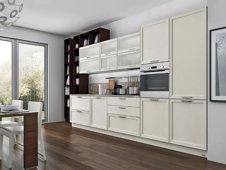 Cucina lineare su misura in legno laccato Bianco opaco Melograno Cucina composizione 01 di Le Fablier