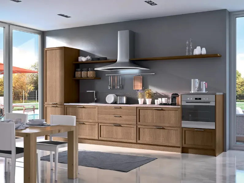 Cucina lineare su misura in legno Melograno composizione 06 di Le Fablier