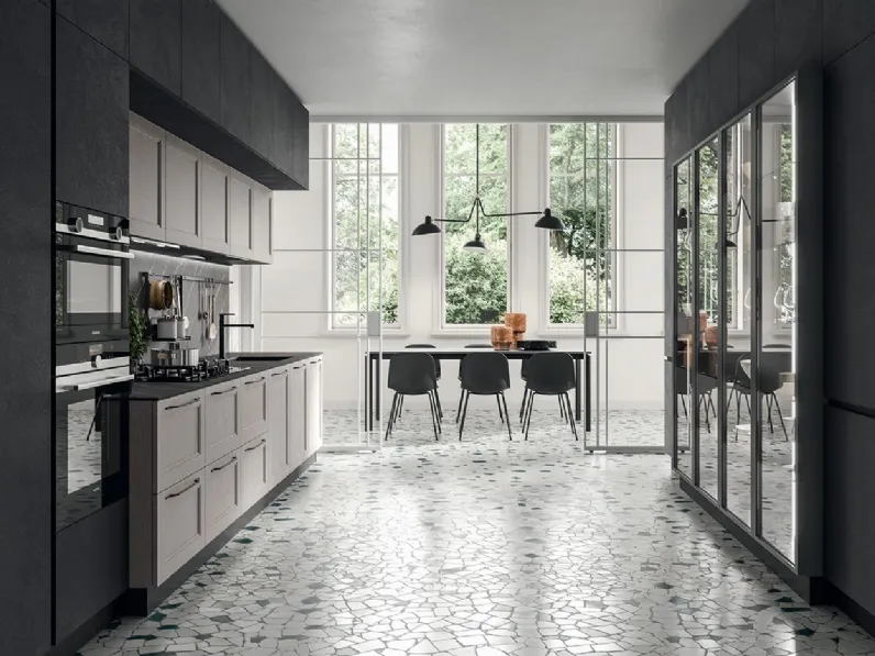 Cucina su misura lineare Old Line Contemporaneo 04 in Frassino laccato decapè Argilla di Astra