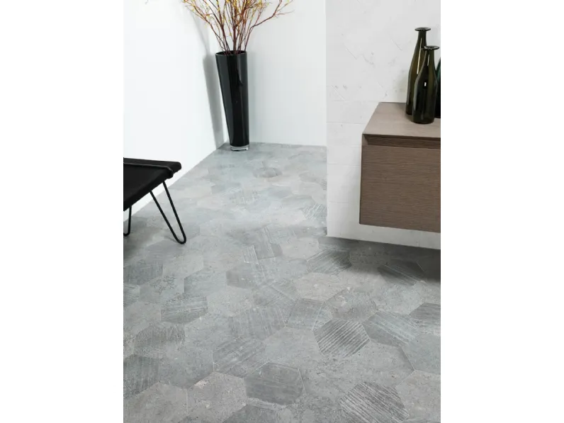 Piastrelle in pietra calcarea Amsterdam Hexagon Grey di Porcelanosa