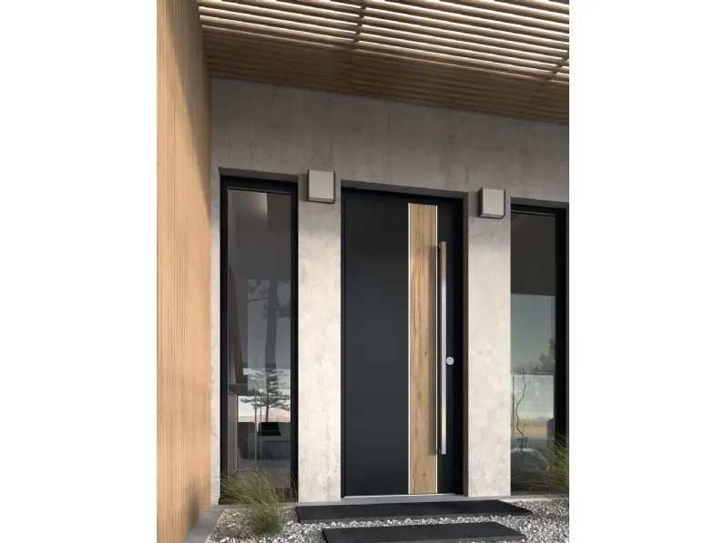 Portoncino Ténéré in alluminio laccato con inserto in ceramica effetto legno di K-Line