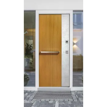 Porta blindata Twins in rovere con fascia in gres di Okey
