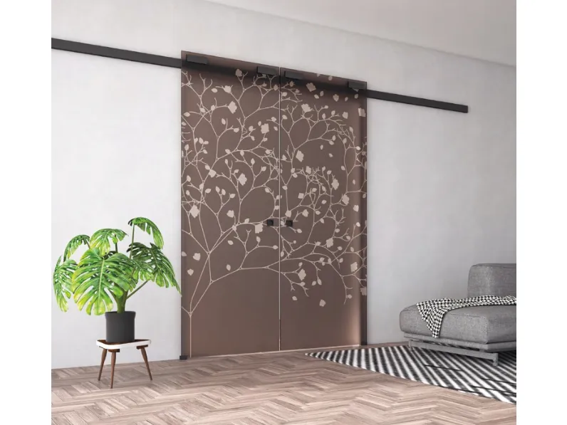 Porta interna in vetro Intrecci Naturali con decoro Albero di Visioni