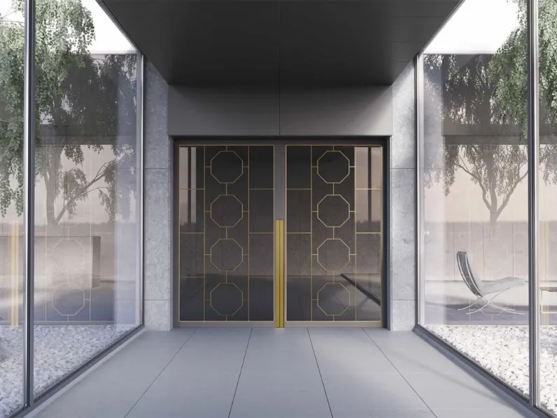 Porta per interni a pivot Ellington in legno laccato, vetro e metallo di Boscavenezia