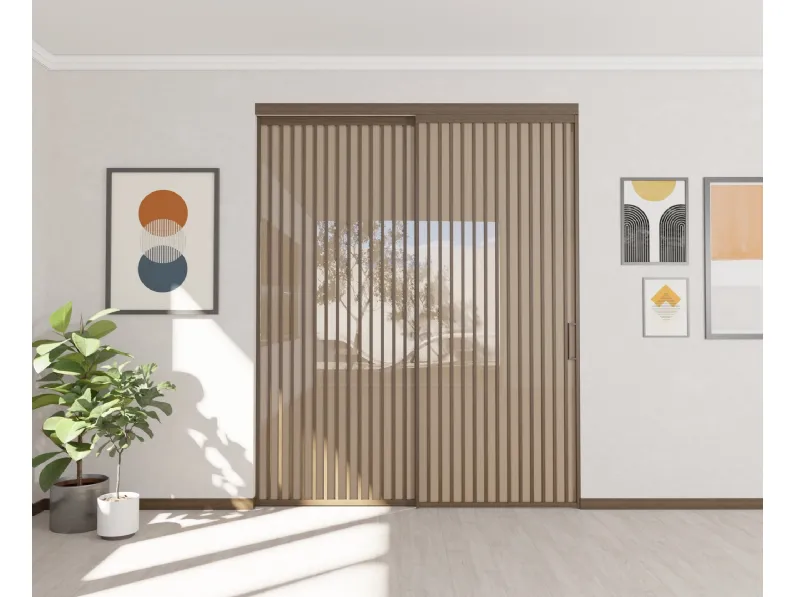 Porta per interni scorrevole in legno e vetro Factory V60 di Foa