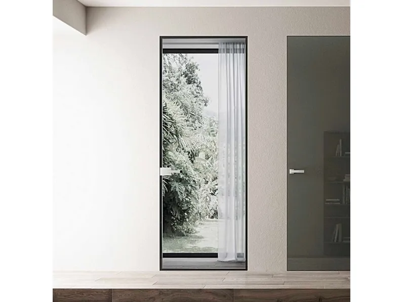 Porta per interni Filomuro Crystal Argento in vetro e alluminio di BiHome