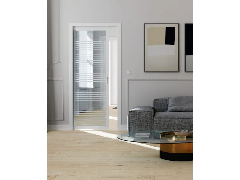Porta per interni scorrevole Flat F1 in vetro con struttura in rovere di Foa