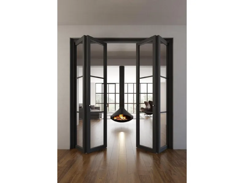 Porta per interni a libro Flat F3 in legno laccato e vetro di Foa