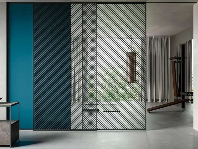 Porta scorrevole per interni in vetro, tessuto e alluminio Golden Gate di ADL