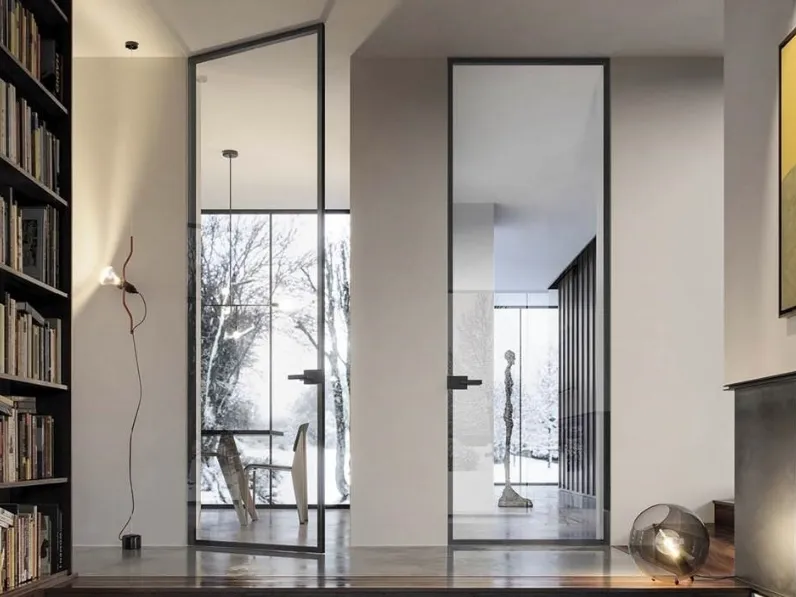 Porta per interni battente in vetro con telaio in alluminio Just Filo muro di Doal