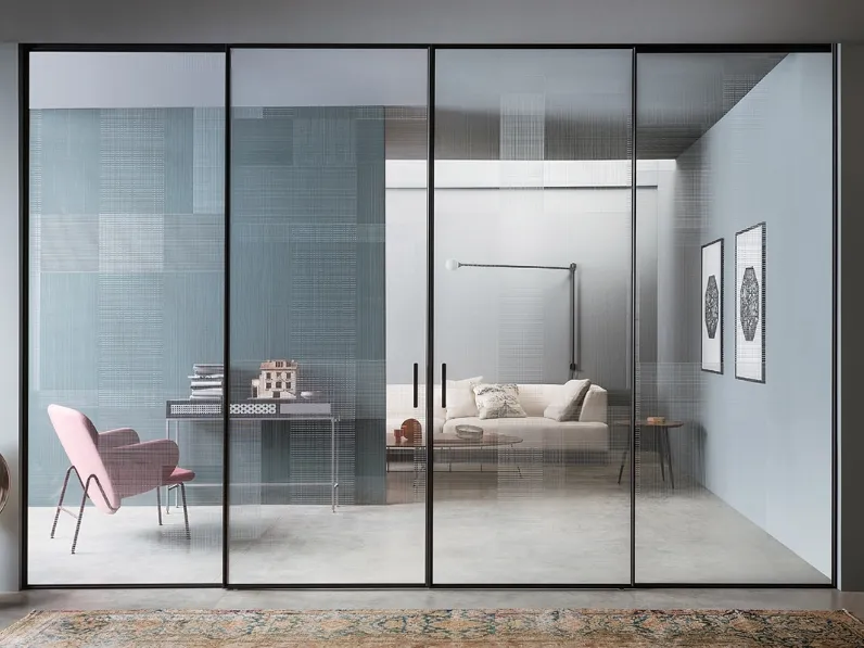 Porta per interni L7 Scorrevole in vetro con telaio in alluminio di Lualdi