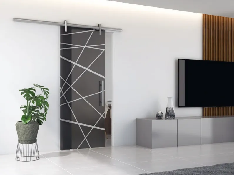 Porta interna in vetro con decoro Laser di Visioni