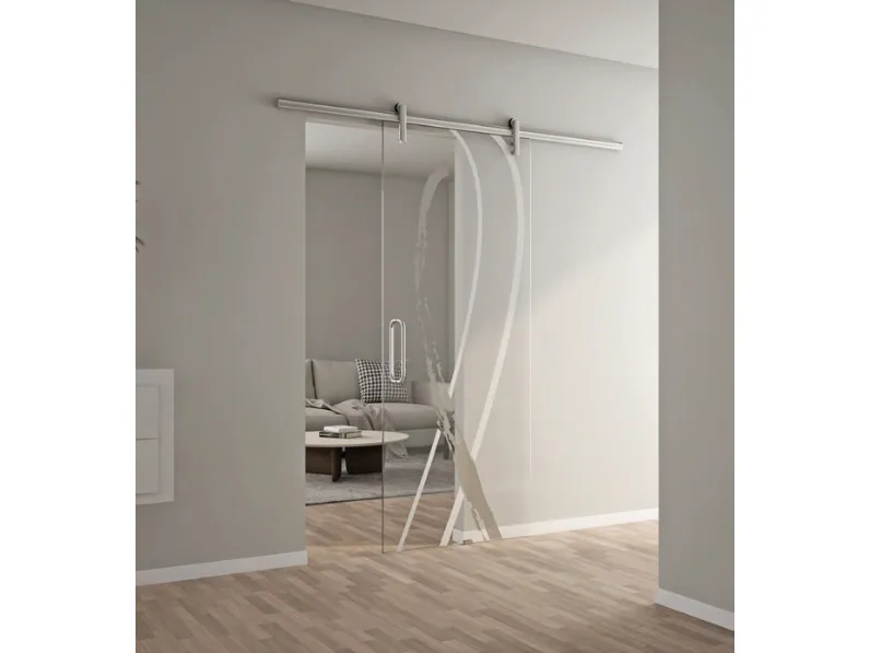 Porta interna scorrevole con decoro Linah di Visioni
